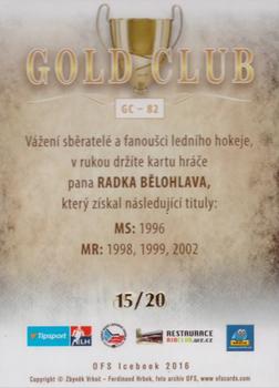 2016 OFS Icebook - Gold Club #GC-82 Radek Belohlav Back