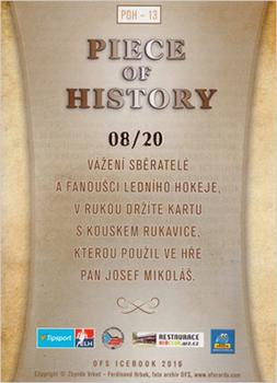 2016 OFS Icebook - Piece Of History Gold #POH-13 Josef Mikolas Back