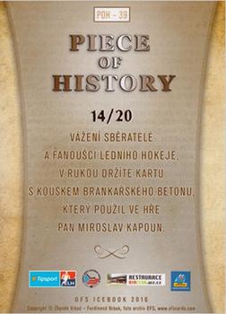 2016 OFS Icebook - Piece Of History Gold #POH-39 Miroslav Kapoun Back