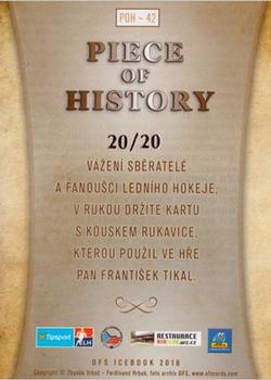 2016 OFS Icebook - Piece Of History Gold #POH-42 Frantisek Tikal Back