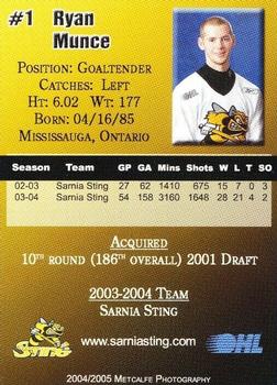 2004-05 Sarnia Sting (OHL) #12 Ryan Munce Back