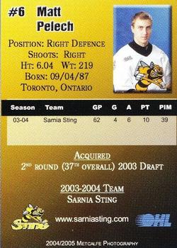 2004-05 Sarnia Sting (OHL) #16 Matt Pelech Back