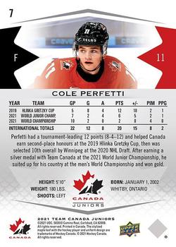 2021-22 Upper Deck Team Canada Juniors #7 Cole Perfetti Back