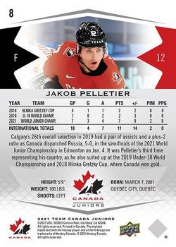 2021-22 Upper Deck Team Canada Juniors #8 Jakob Pelletier Back