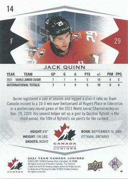 2021-22 Upper Deck Team Canada Juniors #14 Jack Quinn Back