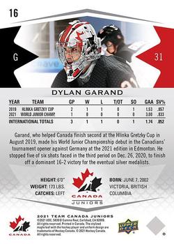 2021-22 Upper Deck Team Canada Juniors #16 Dylan Garand Back