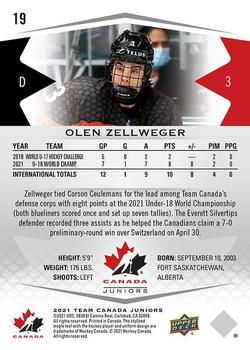 2021-22 Upper Deck Team Canada Juniors #19 Olen Zellweger Back