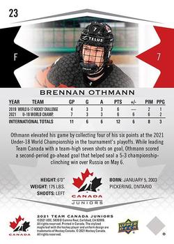 2021-22 Upper Deck Team Canada Juniors #23 Brennan Othmann Back