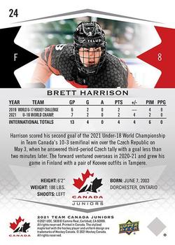2021-22 Upper Deck Team Canada Juniors #24 Brett Harrison Back