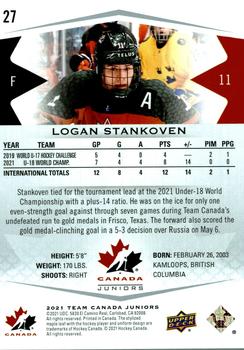 2021-22 Upper Deck Team Canada Juniors #27 Logan Stankoven Back