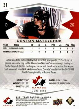 2021-22 Upper Deck Team Canada Juniors #31 Denton Mateychuk Back