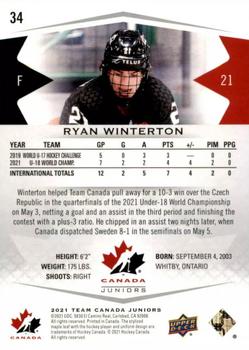 2021-22 Upper Deck Team Canada Juniors #34 Ryan Winterton Back