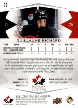 2021-22 Upper Deck Team Canada Juniors #37 Guillaume Richard Back
