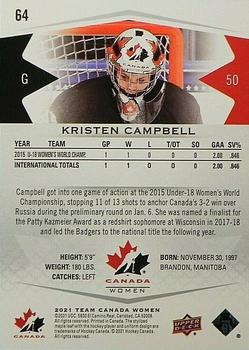 2021-22 Upper Deck Team Canada Juniors #64 Kristen Campbell Back