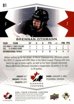2021-22 Upper Deck Team Canada Juniors #81 Brennan Othmann Back