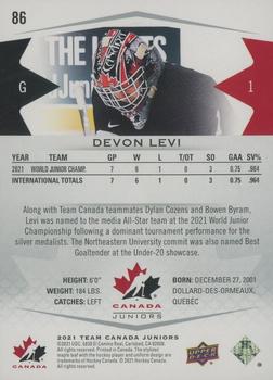 2021-22 Upper Deck Team Canada Juniors #86 Devon Levi Back