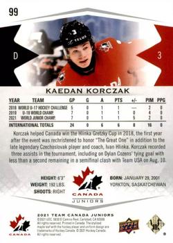 2021-22 Upper Deck Team Canada Juniors #99 Kaedan Korczak Back