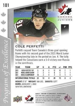 2021-22 Upper Deck Team Canada Juniors #101 Cole Perfetti Back