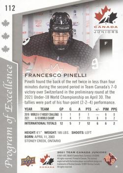 2021-22 Upper Deck Team Canada Juniors #112 Francesco Pinelli Back