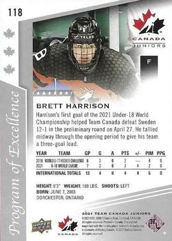 2021-22 Upper Deck Team Canada Juniors #118 Brett Harrison Back