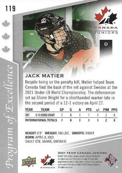 2021-22 Upper Deck Team Canada Juniors #119 Jack Matier Back