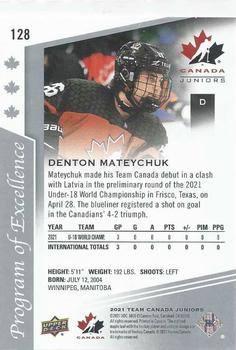 2021-22 Upper Deck Team Canada Juniors #128 Denton Mateychuk Back