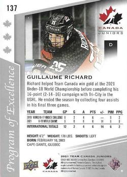 2021-22 Upper Deck Team Canada Juniors #137 Guillaume Richard Back