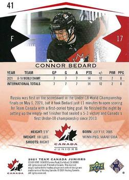 2021-22 Upper Deck Team Canada Juniors - Exclusives #41 Connor Bedard Back