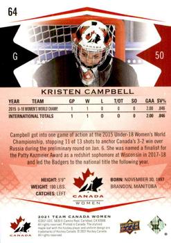 2021-22 Upper Deck Team Canada Juniors - Exclusives #64 Kristen Campbell Back