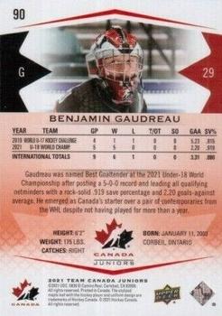 2021-22 Upper Deck Team Canada Juniors - Exclusives #90 Benjamin Gaudreau Back