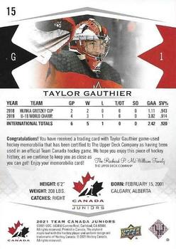2021-22 Upper Deck Team Canada Juniors - Jerseys #15 Taylor Gauthier Back