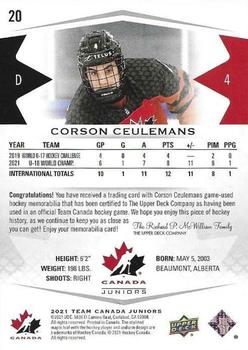 2021-22 Upper Deck Team Canada Juniors - Jerseys #20 Corson Ceulemans Back