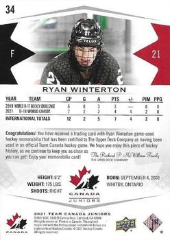 2021-22 Upper Deck Team Canada Juniors - Jerseys #34 Ryan Winterton Back