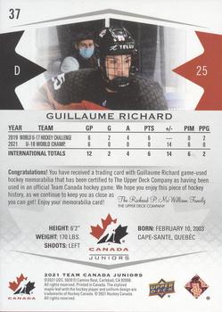 2021-22 Upper Deck Team Canada Juniors - Jerseys #37 Guillaume Richard Back