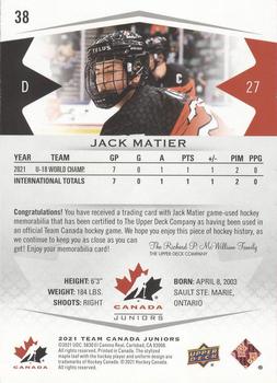 2021-22 Upper Deck Team Canada Juniors - Jerseys #38 Jack Matier Back