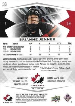 2021-22 Upper Deck Team Canada Juniors - Jerseys #50 Brianne Jenner Back