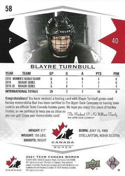 2021-22 Upper Deck Team Canada Juniors - Jerseys #58 Blayre Turnbull Back