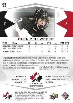 2021-22 Upper Deck Team Canada Juniors - Jerseys #95 Olen Zellweger Back