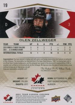 2021-22 Upper Deck Team Canada Juniors - Auto Patch #19 Olen Zellweger Back