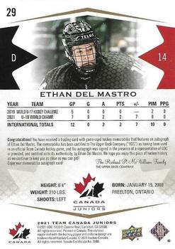 2021-22 Upper Deck Team Canada Juniors - Auto Patch #29 Ethan Del Mastro Back