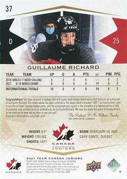 2021-22 Upper Deck Team Canada Juniors - Auto Patch #37 Guillaume Richard Back