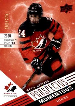 2021-22 Upper Deck Team Canada Juniors - Prospectus Momentous Electric Red #PM-14 Seth Jarvis Front