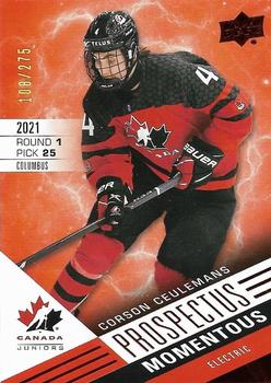 2021-22 Upper Deck Team Canada Juniors - Prospectus Momentous Electric Red #PM-24 Corson Ceulemans Front