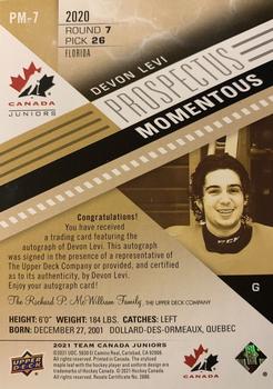 2021-22 Upper Deck Team Canada Juniors - Prospectus Momentous Autographs #PM-7 Devon Levi Back
