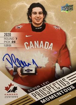 2021-22 Upper Deck Team Canada Juniors - Prospectus Momentous Autographs #PM-7 Devon Levi Front