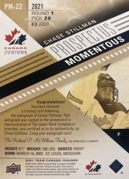 2021-22 Upper Deck Team Canada Juniors - Prospectus Momentous Autographs #PM-22 Chase Stillman Back