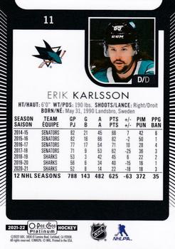 2021-22 O-Pee-Chee Platinum #11 Erik Karlsson Back