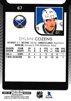 2021-22 O-Pee-Chee Platinum #67 Dylan Cozens Back