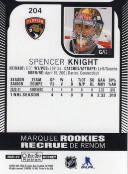 2021-22 O-Pee-Chee Platinum #204 Spencer Knight Back