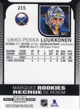 2021-22 O-Pee-Chee Platinum #215 Ukko-Pekka Luukkonen Back